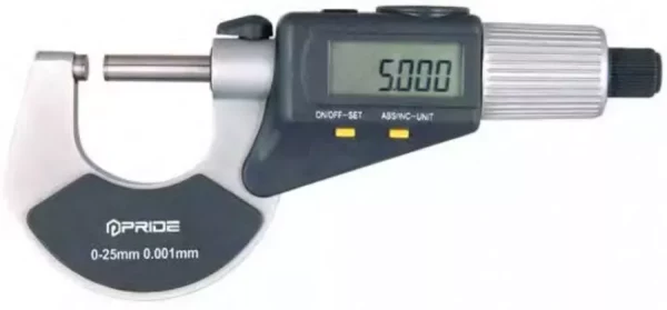 Digitální mikrometr, tvrdokovové doteky, ABS/INC stupnice, čísl. krok 0,001 mm